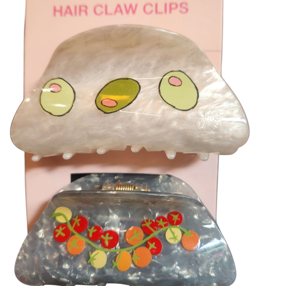 Frasier Sterling Olive and Tomato Large Hair Clip Set - Picture 3 of 5